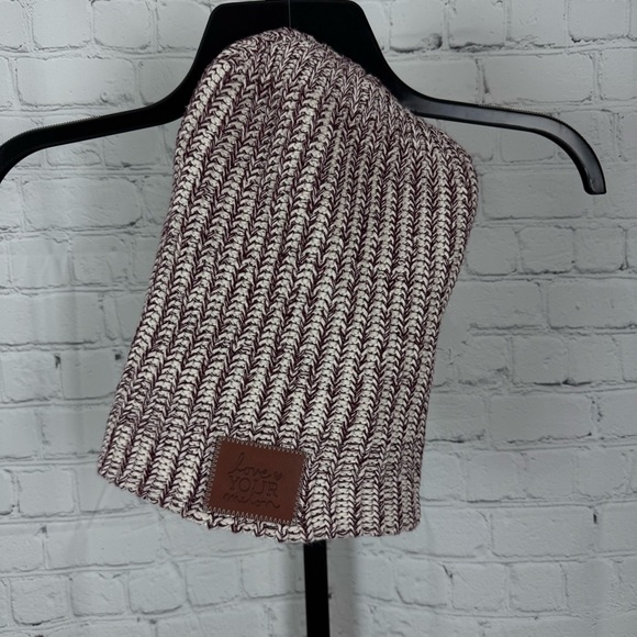 Love Your Melon Maroon and Cream Beanie - Picture 1 of 4